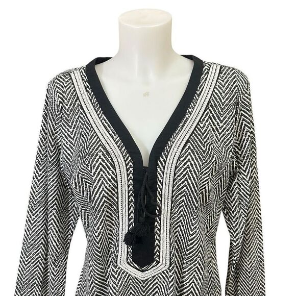 Athleta Herringbone Aztec Kimssa Black White Tunic Swim Cover Up Size Large - Picture 3 of 10